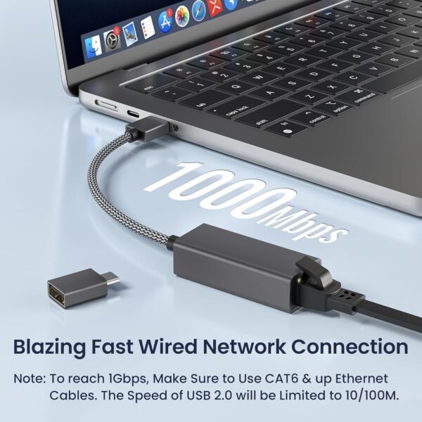 81D6N7AeyZL._AC_SL1500_.jpg RUXELY USB 3.0 Gigabit Ethernet Adapter with USB-C Converter,1000Mbps RJ45 Connector,Wired LAN Network Adapter for Nintendo Switch,MacBook Air/Pro,Windows,MacOS,iPadOS,Tablets,Android,Linux,Laptop,PC