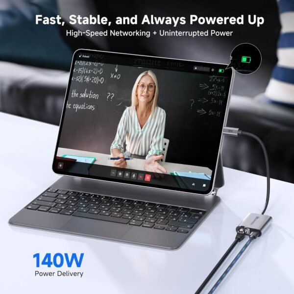 Cable Matters USB C to 2.5Gb Ethernet Adapter with 140W Charging, 2.5 Gigabit Network Speed, USB C to Ethernet Adapter Compatible with USB4, Thunderbolt 4/5, MacBook, Laptop, and USBC Devices