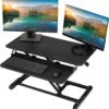 TechOrbits Standing Desk Converter - 32 Inch Adjustable Sit to Stand Up Workstation, Particle Board, Dual Monitor Desktop Riser with Keyboard Tray, for Home Office Laptop, Black 32"