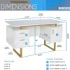 Techni Mobili Storage Drawers and Cabinet 51.25” W-Modern Office Large Floating Desktop Surface Desk, 23.6" D x 51.2" W x 29.8" H, White/Gold