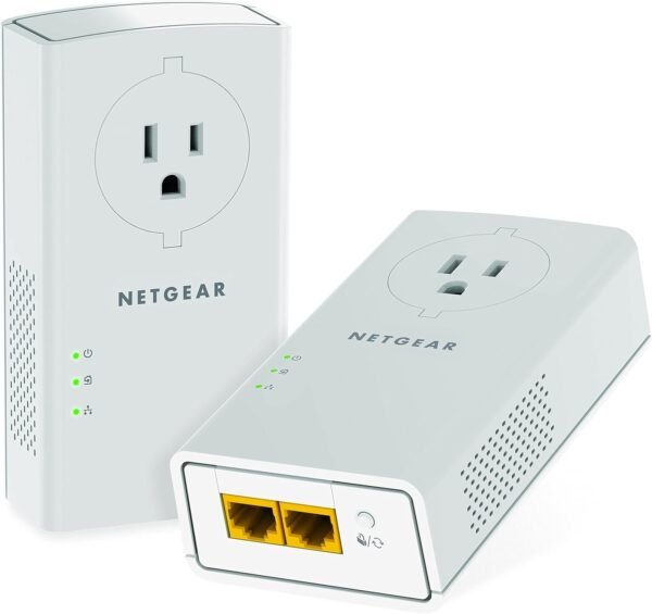 NETGEAR Powerline Adapter Kit, 2000 Mbps Wall-Plug, 2 Gigabit Ethernet NETGEAR Powerline Adapter Kit, 2000 Mbps Wall-Plug, 2 Gigabit Ethernet Ports with Passthrough + Extra Outlet (PLP2000-100PAS)