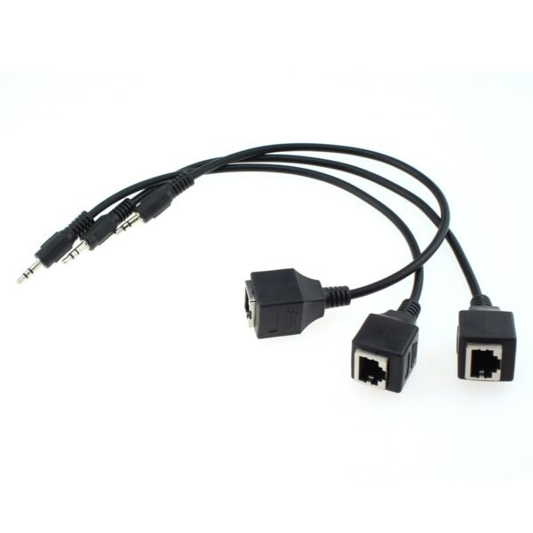 Maxmoral 3pcs 3.5mm 1/8" Stereo Male Plug to RJ45 Female Extender Over Cat5/Cat6 Socket Ethernet Adapter Cable (3.5M/RJ45F)