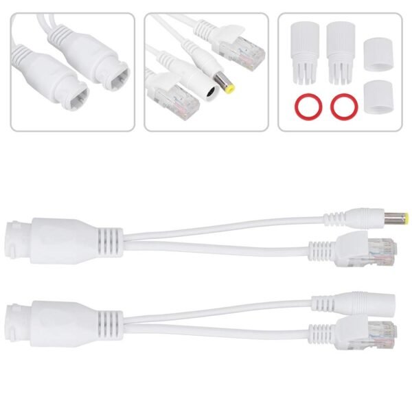 51QB6b2ozWL._SL1001_.jpg POE Splitter Cable, 2 Pairs POE Input Cable 12V Power Adapter Cable Over Ethernet Passive Injector Kit for IP Security Camera Wireless Access Point(White)
