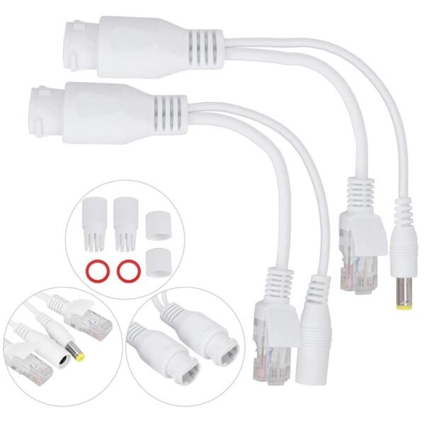 51R14kMUhfL._SL1001_.jpg POE Splitter Cable, 2 Pairs POE Input Cable 12V Power Adapter Cable Over Ethernet Passive Injector Kit for IP Security Camera Wireless Access Point(White)