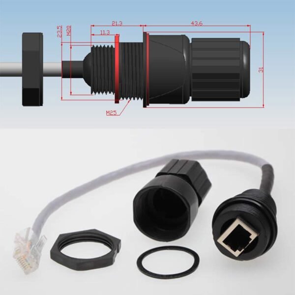 5PCS M25 RJ45 Waterproof Cat5/5e/6 8P8C Connector IP67 Ethernet LAN Cable Connector Double Head with Shield Cat5E Network Cable Outdoor LAN Coupler Adapter Male to Female