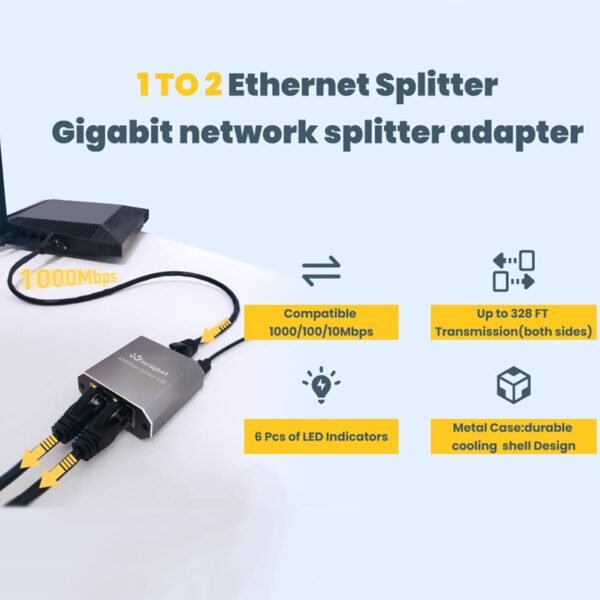 61GB8hEaE5L._AC_SL1500_.jpg ethernet Splitter 1 to 2,Ethernet hub 2 Port Network LAN Adapter, 1000Mbps Network LAN Adapter for Cat 5/6/7/8 Cable, (2Pack*1GB Network Cable Splitter)