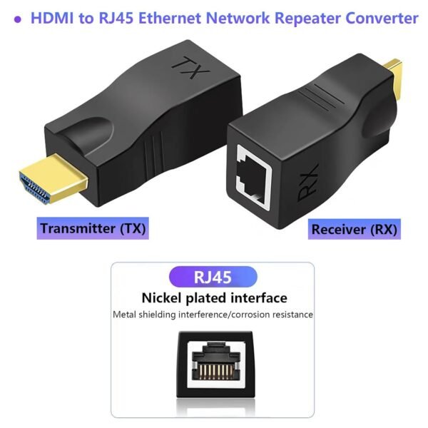 61ZxaRaL0L._SL1500_.jpg Hdmi Extender Over Ethernet Cat 5e/ 6 Cable, HDMI to RJ45 Ethernet Network Converter, Support Audio Video 1080P UP to 98FT(30m), Suitable for HDTV, PS3 4, Projector, Monitor (NOTE: Used in Pairs)