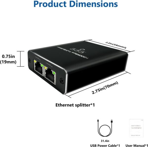 61hy8lHkZeL._AC_SL1500_.jpg Gigabit Ethernet Splitter High Speed 1 to 3, 1000Mbps LAN Splitter (3 Devices Simultaneous Networking), RJ45 Splitter Adapter with USB Power Cable, Internet Splitter for Cat5/5e/6/7/8 Cable