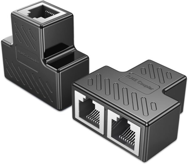 (2 Pack) RJ45 Network 1 to 2 Port Ethernet Adapter Splitter, RJ45 1 Male to 2 Female LAN Ethernet Splitter Adapter Cable Suitable Super Cat5, Cat5e, Cat6, Cat7 LAN Ethernet Socket Connector Adapter