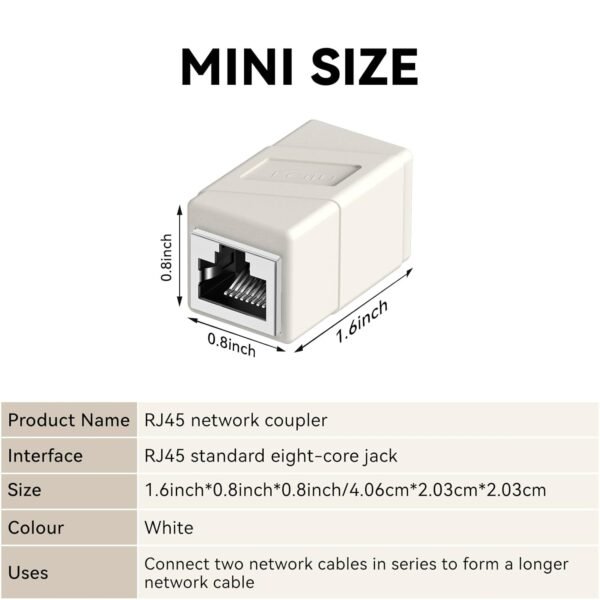 RJ45 Coupler, 2 Pack Ethernet Adapters Female to Female, 8-Pin Modular Straight Through, Network Connectors for Cat8/Cat7/Cat6/Cat6a/Cat5e/Cat5 Ethernet Cable (White)