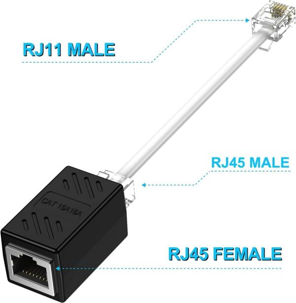 61zoY0S8dyL._AC_SL1500_.jpg Phone Jack to Ethernet Cable Adapter, RJ45 8P8C Female to RJ11 6P4C Male for Landline Telephone Service (2 Pack)