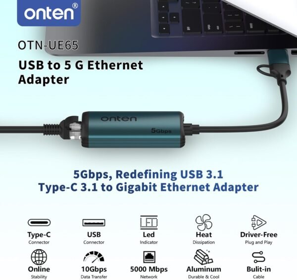 USB-C to Ethernet Adapter - 5Gbps High-Speed,USB-A to RJ45 5000Mbps Ethernet LAN Network Adapter Thunderbolt 4/3 Compatible, for iPhone 15 Pro/Max, MacBook Pro/Air 2023, iPad Pro,iMac and More（5G