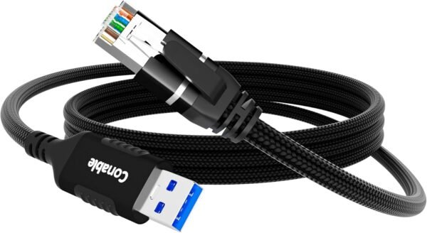 USB to Ethernet Cable 6 FT, USB 3.0 Type A USB to Ethernet Cable 6 FT, USB 3.0 Type A to RJ45 Cable, USB to Network Internet LAN Adapter, Gigabit, Directly Connected, Aluminum, Braided, Compatible with Laptop, PC, Switch and More