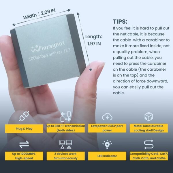 71c31gOL6L._AC_SL1500_.jpg ethernet Splitter 1 to 2,Ethernet hub 2 Port Network LAN Adapter, 1000Mbps Network LAN Adapter for Cat 5/6/7/8 Cable, (2Pack*1GB Network Cable Splitter)