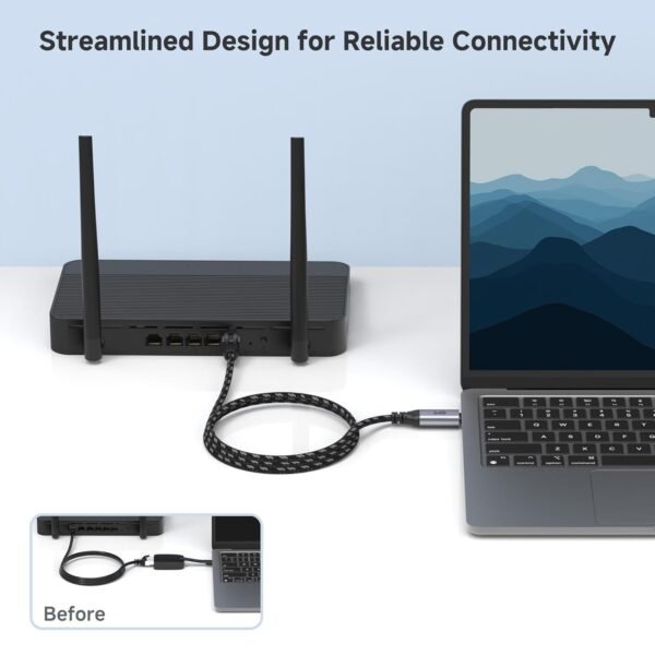 Cable Matters Plug & Play Braided USB C to Ethernet Cable - 6ft, Gigabit Ethernet to USB C Cable, Thunderbolt 4/5 Compatible, Ideal for MacBook, iPad Pro, XPS, Surface Pro