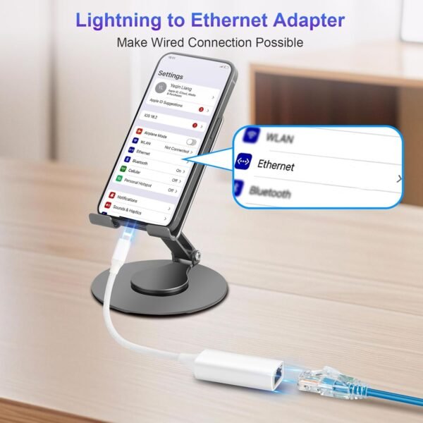 [MFi Certified] Lightning to Ethernet Adapter, 100Mbps Lightning to RJ45 Ethernet LAN Network Adapter, Compatible for i-Phone 14/13/12/11/i-Pad/i-Pod, Plug and Play (Non-POE)