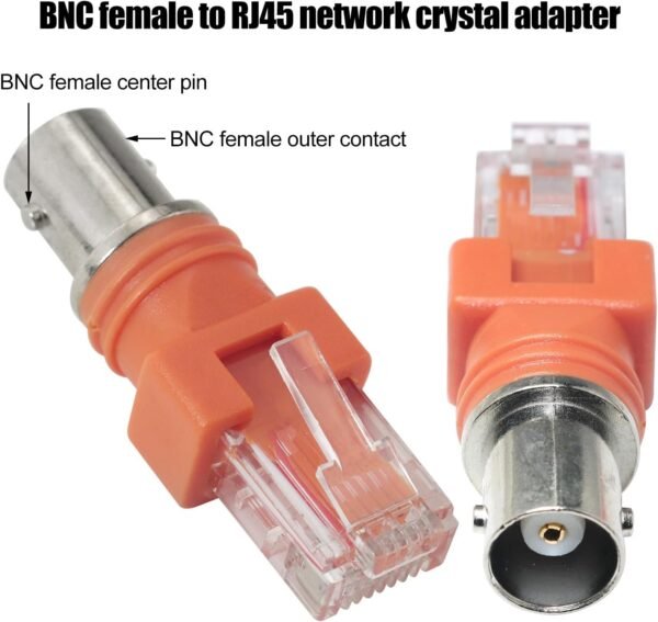 2PCS BNC to RJ45 Cable Adapter Network Crystal Head Orange Core Pure Copper Tinned Connector Coupler Adapter for Data Transmission Video Surveillance