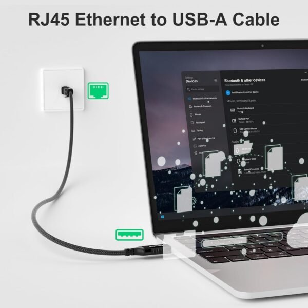71ugVnD3wIL._AC_SL1500_.jpg USB to Ethernet Cable 6 FT, USB 3.0 Type A to RJ45 Cable, USB to Network Internet LAN Adapter, Gigabit, Directly Connected, Aluminum, Braided, Compatible with Laptop, PC, Switch and More