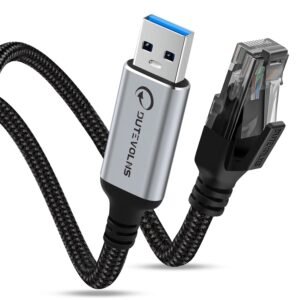 USB to Ethernet Cable 5 FT, USB 3.0 A to USB to Ethernet Cable 5 FT, USB 3.0 A to RJ45 Male Nylon Adapters, Gigabit Directly Connected, Compatible for Laptop, Desktop PC, Switch, Windows 10 and Windows 11