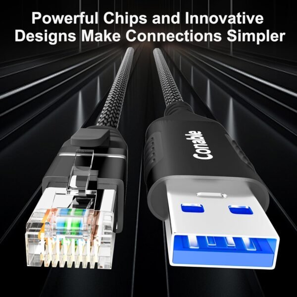 81dh9cmj-TL._AC_SL1500_.jpg USB to Ethernet Cable 6 FT, USB 3.0 Type A to RJ45 Cable, USB to Network Internet LAN Adapter, Gigabit, Directly Connected, Aluminum, Braided, Compatible with Laptop, PC, Switch and More